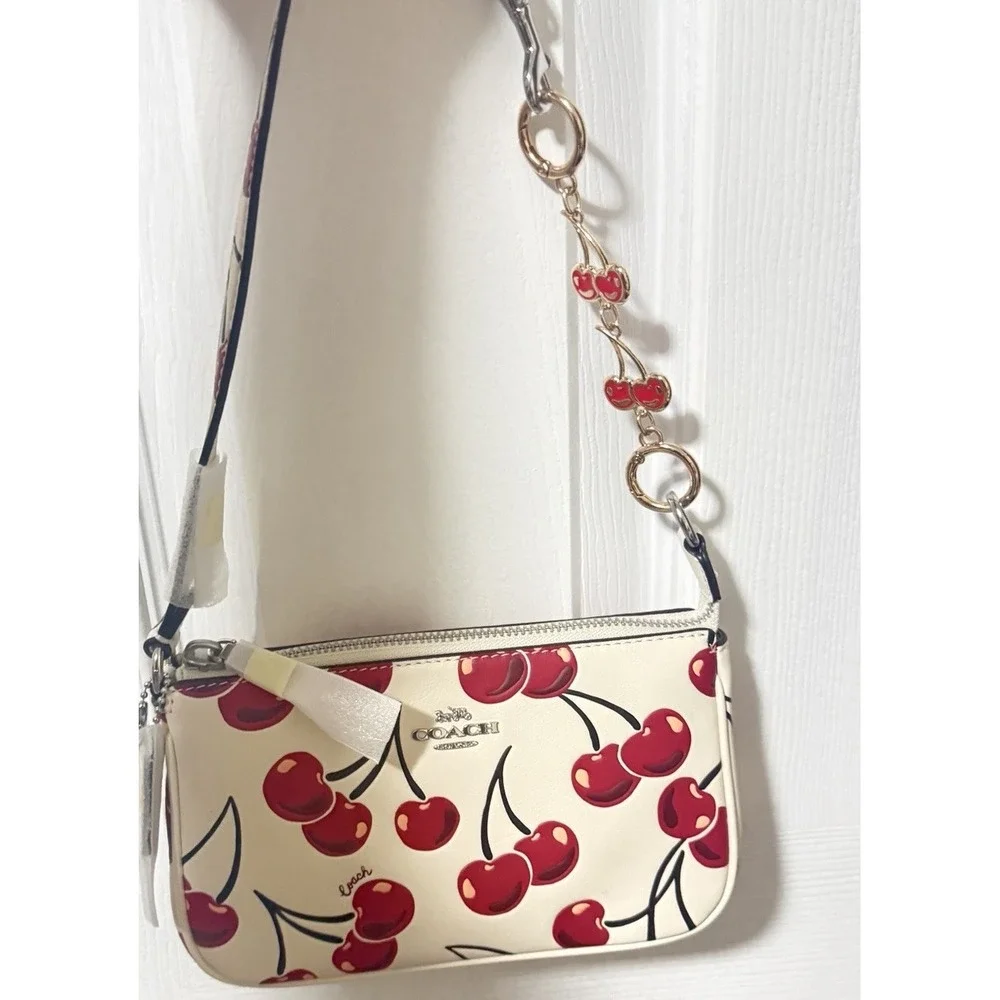 coach Chalk White nolita 19 Red cherry print With Cherry Strap Extender